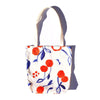 Cherry Art Bag, handmade tote designed by Auracherrybag. White with cherry pattern