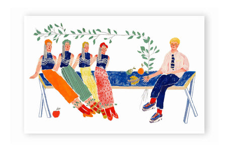 Giclee print by Auracherrybag titled David Hockney and Fruit on the Bench